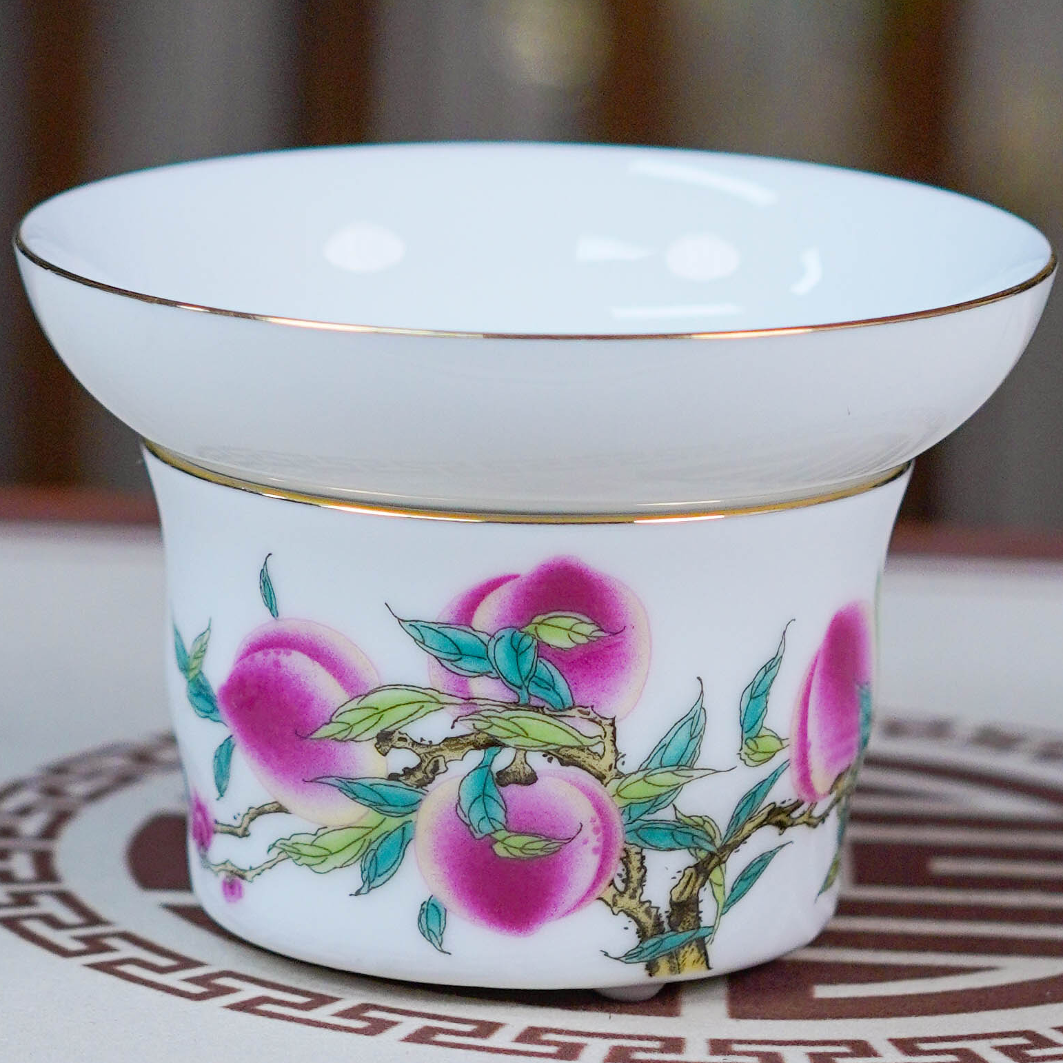 景德镇手工高档茶器珐琅彩粉彩寿桃手绘茶漏壶高端礼品