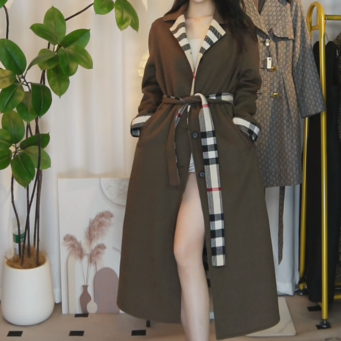 95新 BURBERRY/博柏利 fy5173/格纹秋冬时尚格子气质大衣女装外套