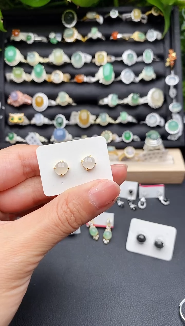 【闪购商品】翡翠戒指银S925镶嵌缅甸翡翠A货333  3-5