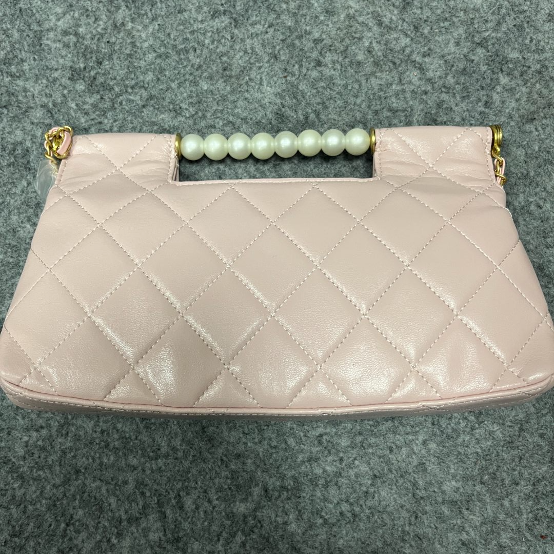 TOLEX2025新款时尚百搭手工女包哑铃珍珠粉色 27cm