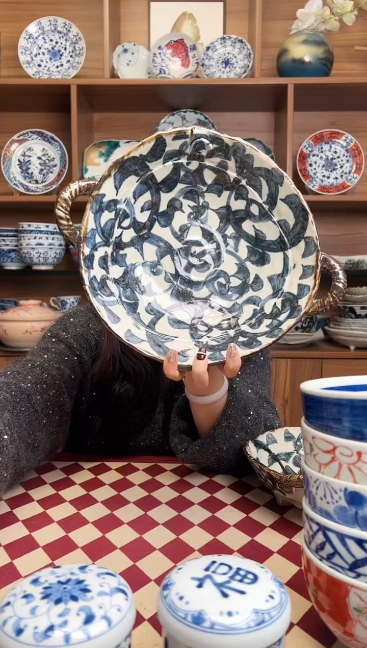 【闪购商品】瓷片章鱼唐草  大号锅型盘    