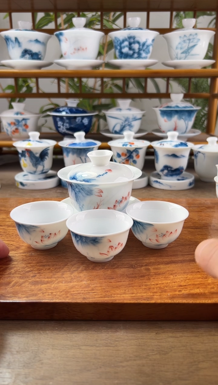 微瑕蓝莲130ml三才盖碗+小和顺杯3个