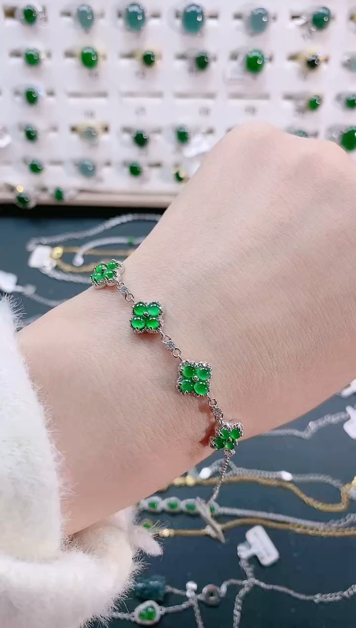 【闪购商品】翡翠手链银S925镶嵌天然翡翠