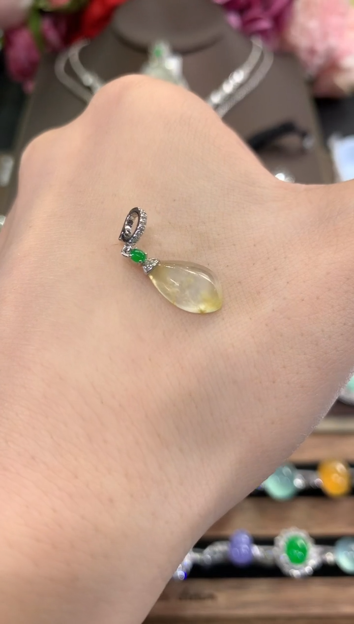 吊坠(不含链)18K金镶嵌翡翠夏日珠宝B20