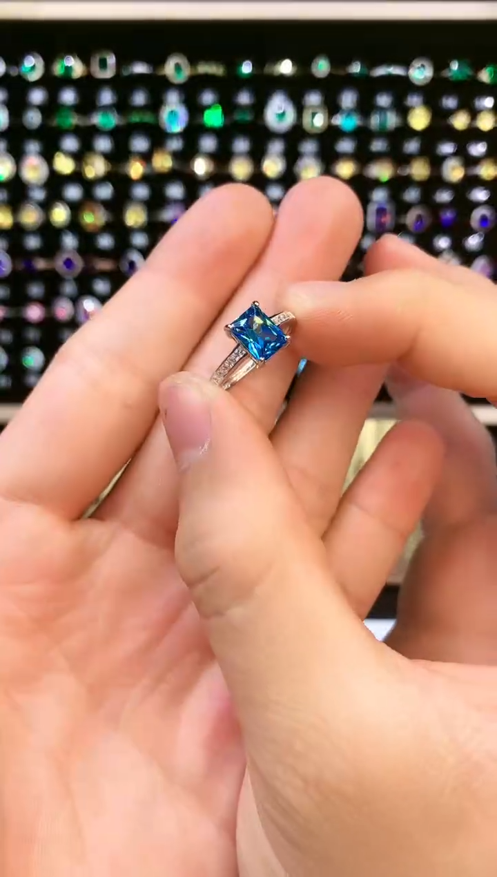 海蓝宝石戒圈银S925镶嵌......