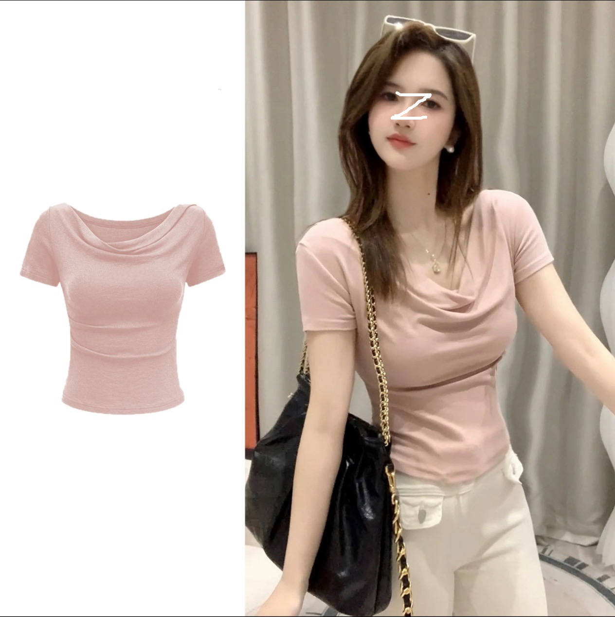 2025夏季多种穿法夏季一字肩荡领上衣纯欲高级感短袖t恤女爆款