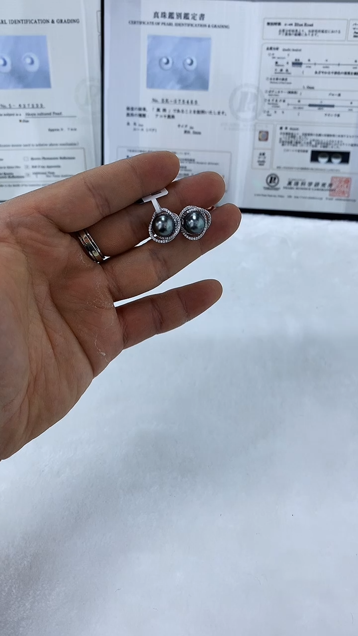银S925镶嵌DA海水珍珠海水大溪地耳钉11-12 ybq131