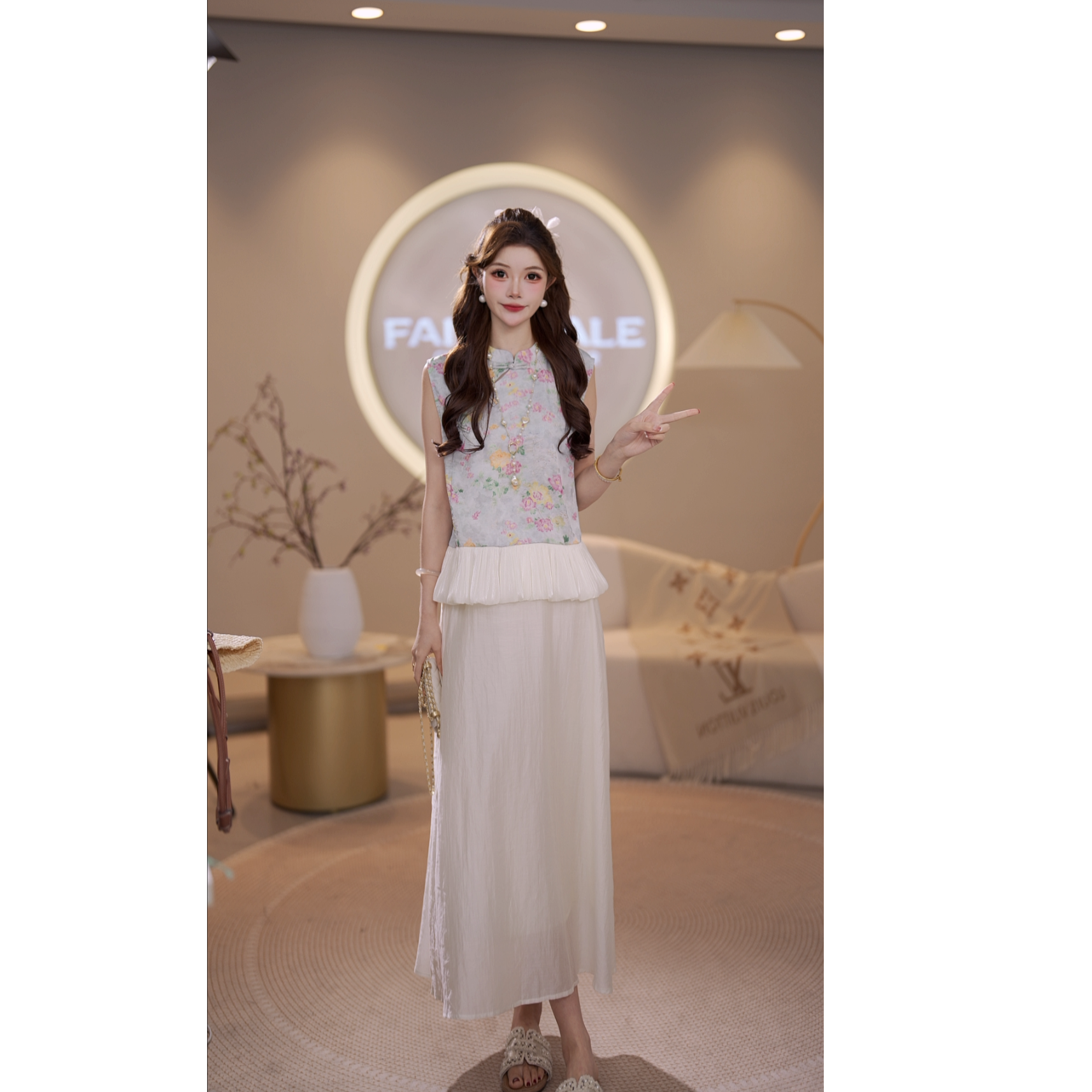 【套装】马克华菲女装国风套装气质提花复古舒适小衫半身裙两件套 X