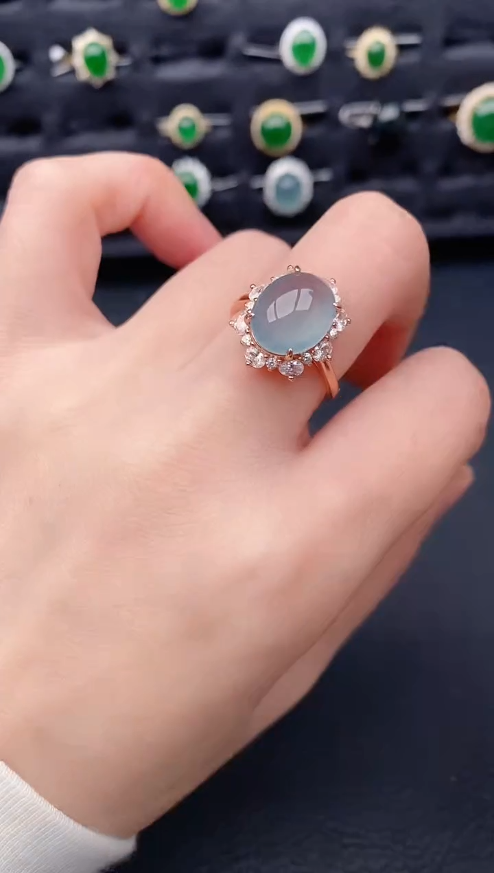 银S925镶嵌戒指翡翠天然a货翡翠490