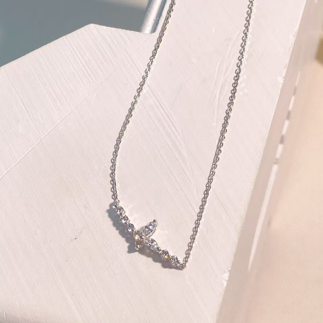 老戴甄选女神节天然钻石18k金k白套链1.47g高级定制100%真品简约