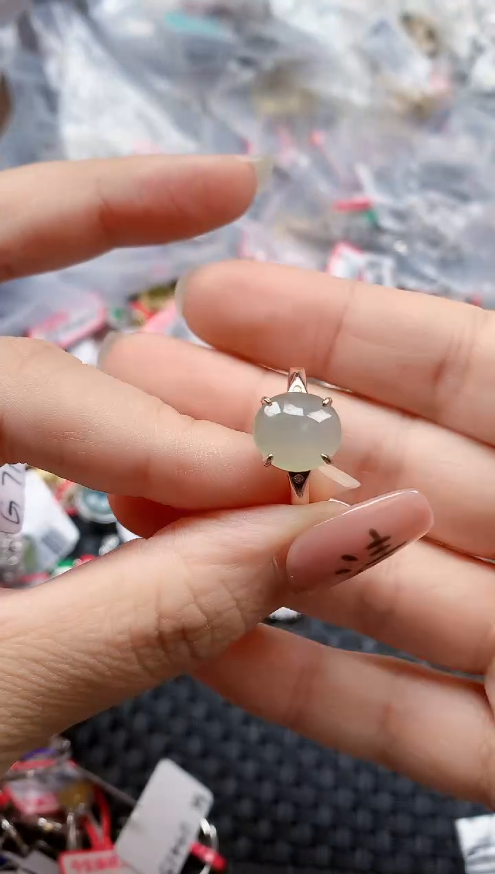 银S925镶嵌戒指翡翠天然A货缅甸翡翠