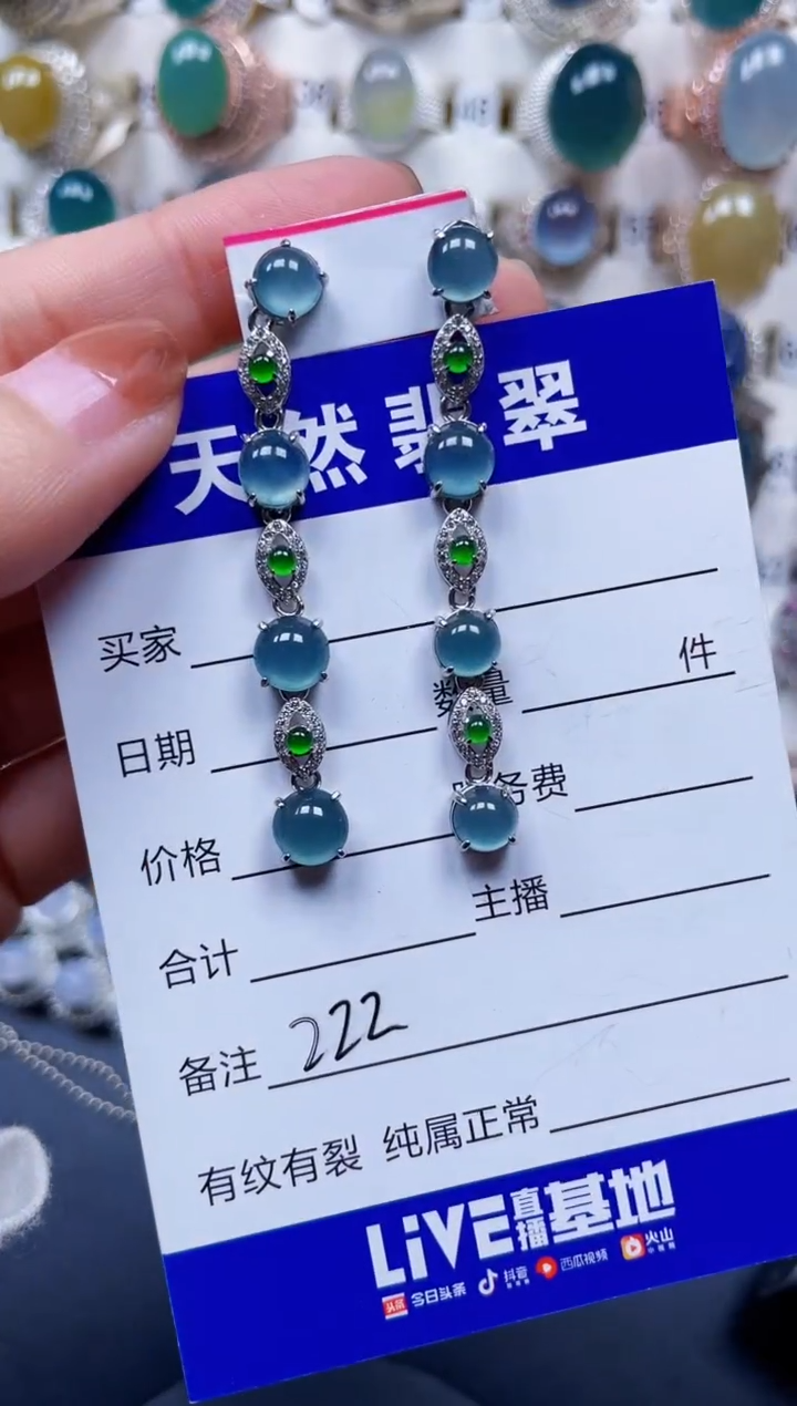 银S925镶嵌翡翠耳饰222