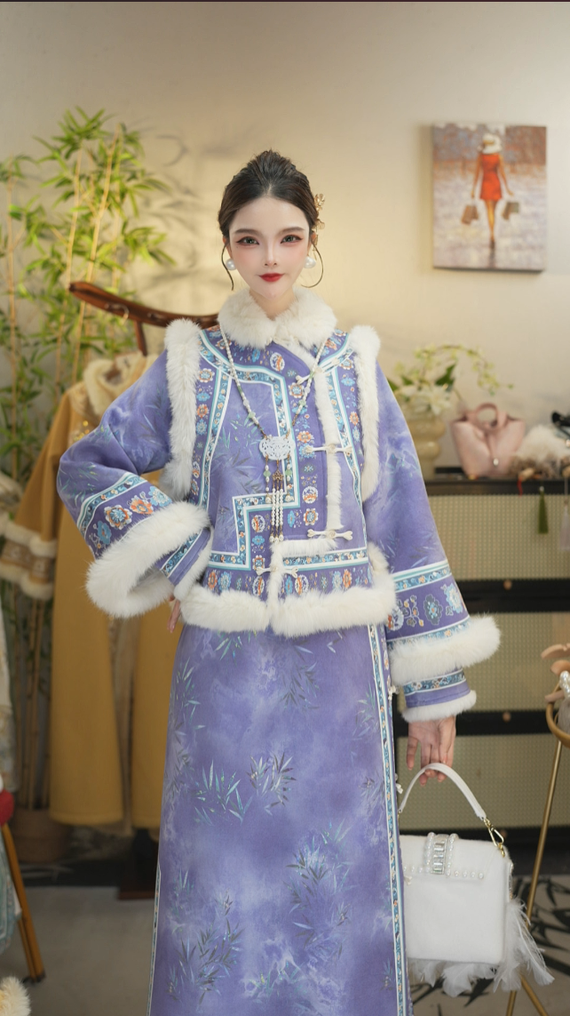 花享悦2025新款国风加绒紫色新中式女装套装（5948+5958）