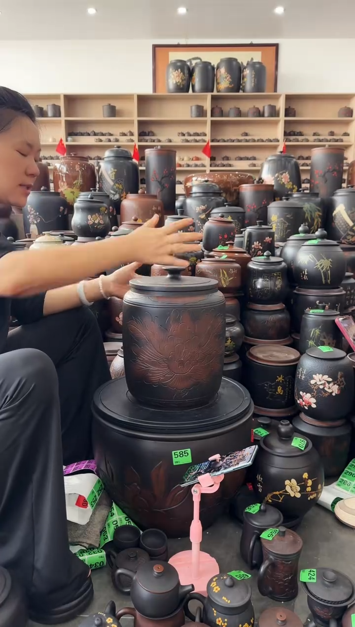 瑕疵  线雕 牡丹 五号 茶缸 085