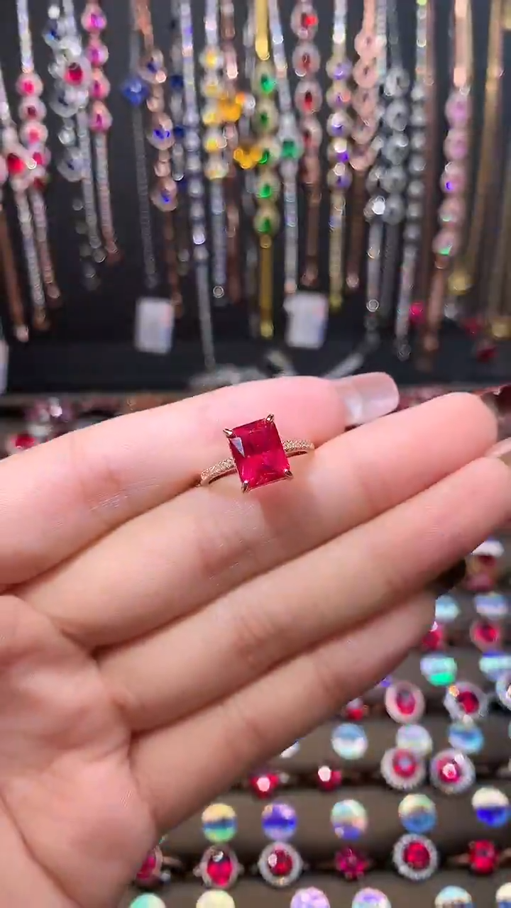 【闪购商品】红宝石戒指银S925镶嵌玫瑰金7.9