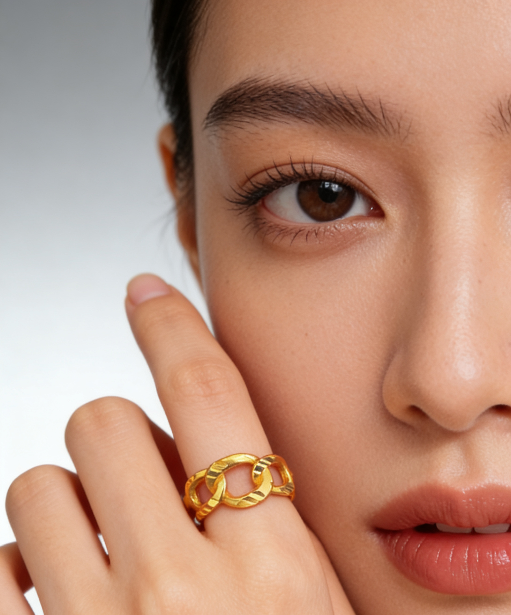 铜合金戒指 欧美风金色可调节相扣饰品冷淡风个性设计感#80003