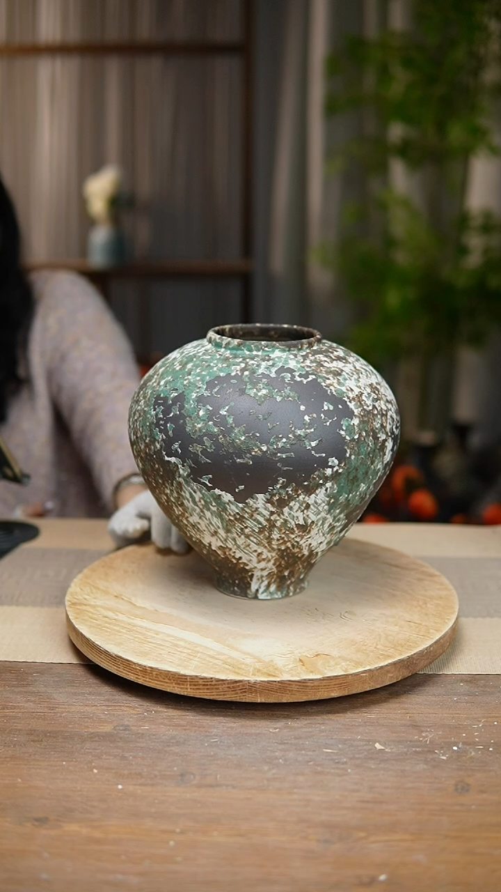 【闪购商品】陶瓷  花器涂鸦绿月亮罐