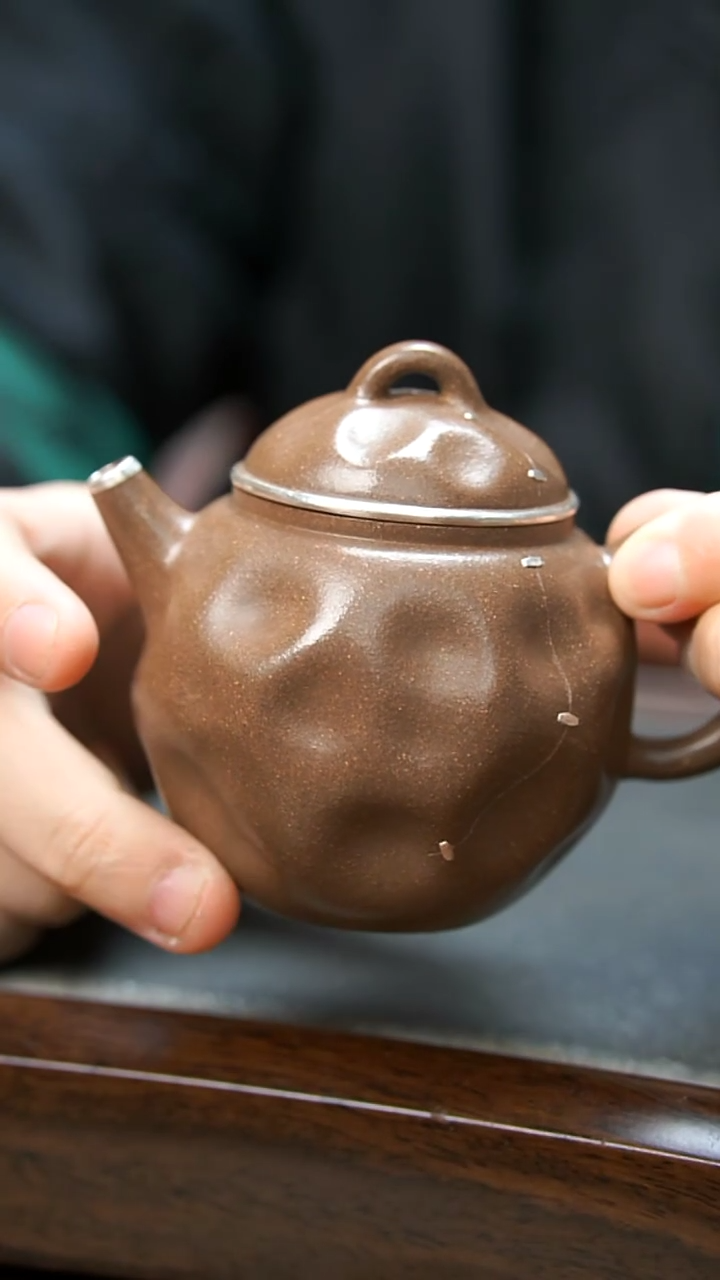 【闪购商品】紫砂茶壶老段泥手捏包银锯钉壶