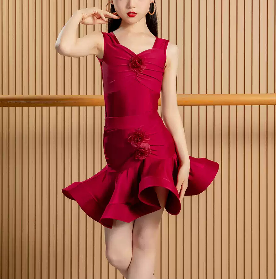 女童拉丁舞服春夏新款无袖大摆舞蹈练习