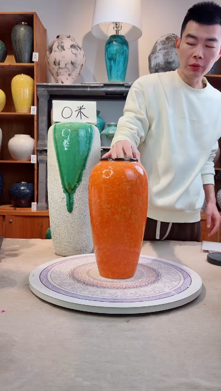 瓶陶瓷花瓶 无花 微瑕爱马仕橙大号