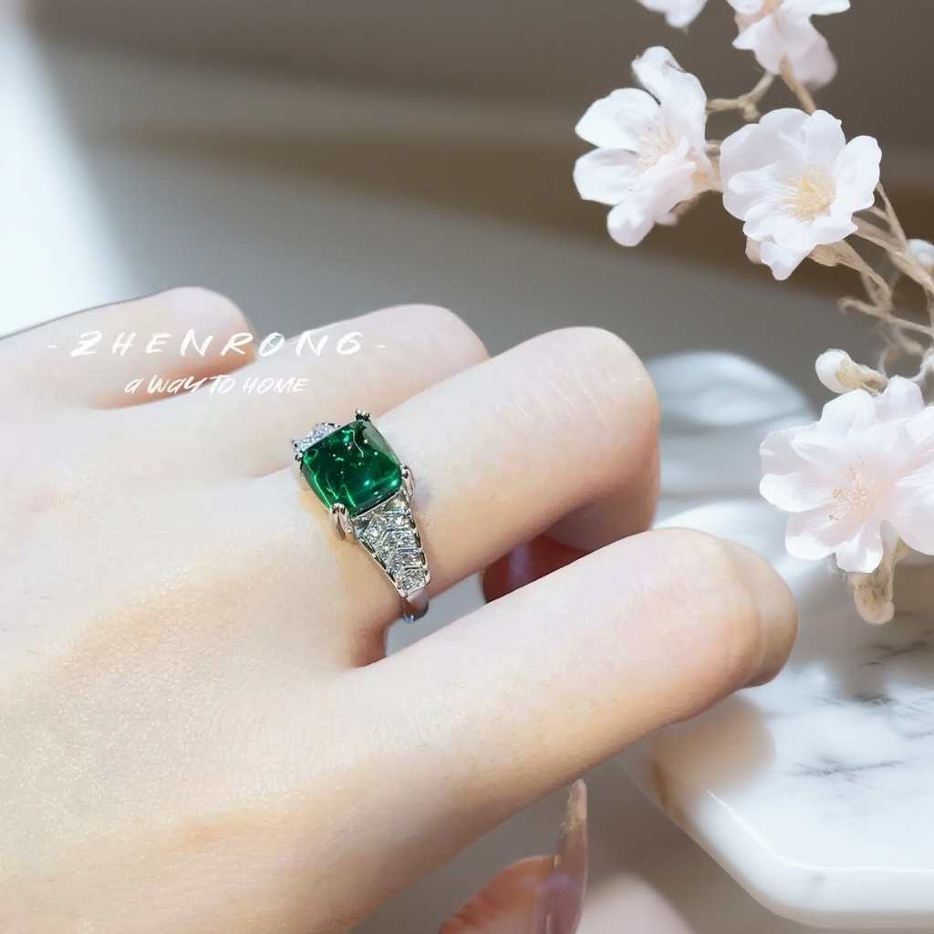 铜合金合成锆石戒指 绿色糖塔百搭时尚戒指-3060