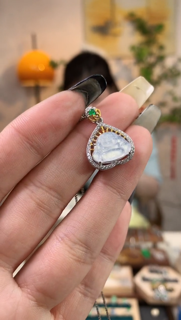 翡翠银S925镶嵌吊坠(不含链)佛公