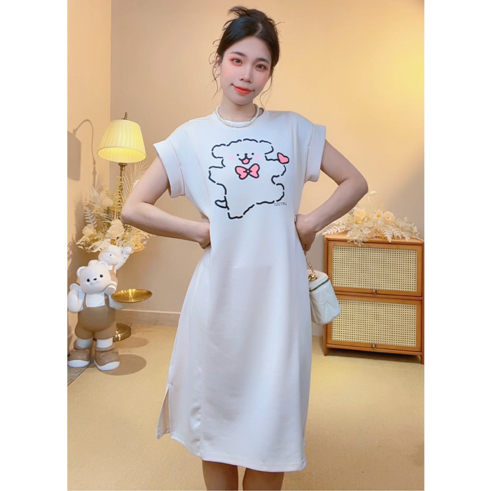 爱心小熊新款春夏月子服哺乳衣T恤裙可外出孕妇装长款哺乳连衣裙
