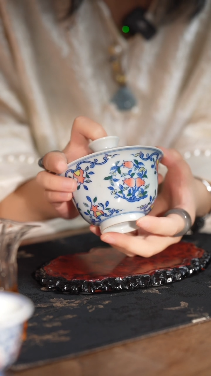 M沐茗古韵孤品釉下五彩盖碗三