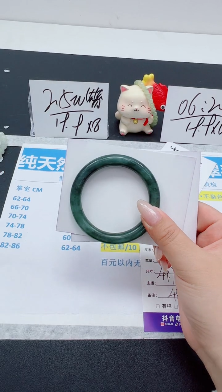 【闪购商品】石英质玉手镯未镶嵌编号：251--49.7圈 天山翠圆条