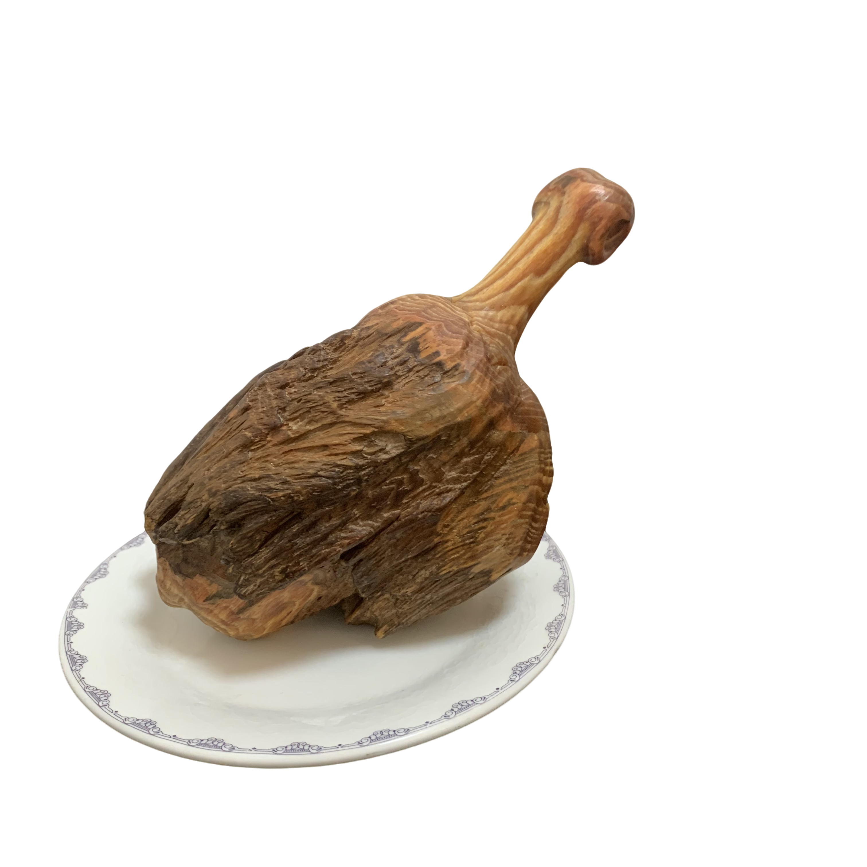 琥珀木大鸡腿创意根雕摆件，纯手工雕刻两件不一样的风格做工精细。