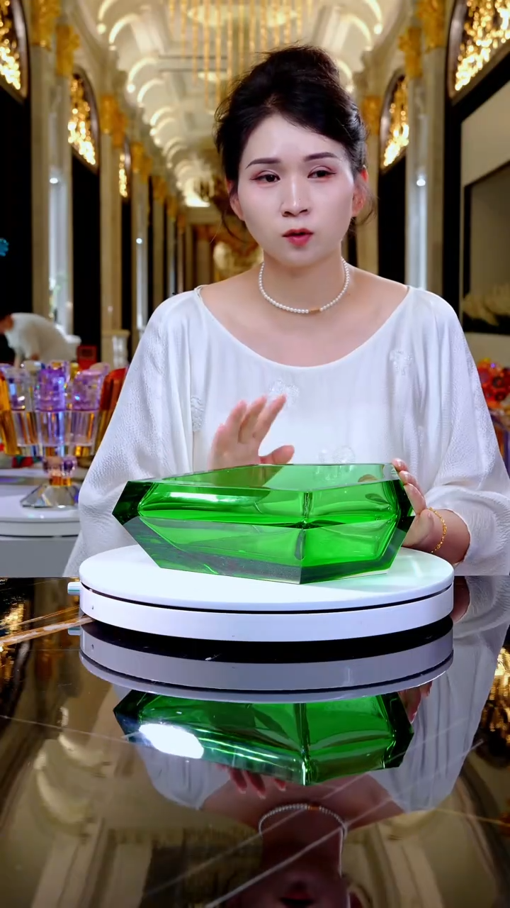 摆件琉璃AJ02032绿色多切面果盘