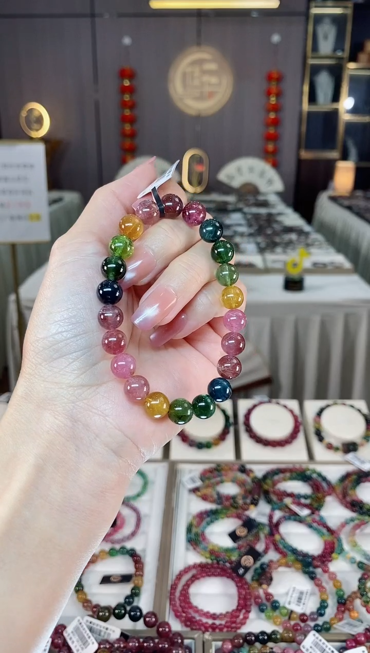 未镶嵌冰透体老矿碧玺彩虹单圈手串8mm+碧玺hon多样性发货一条