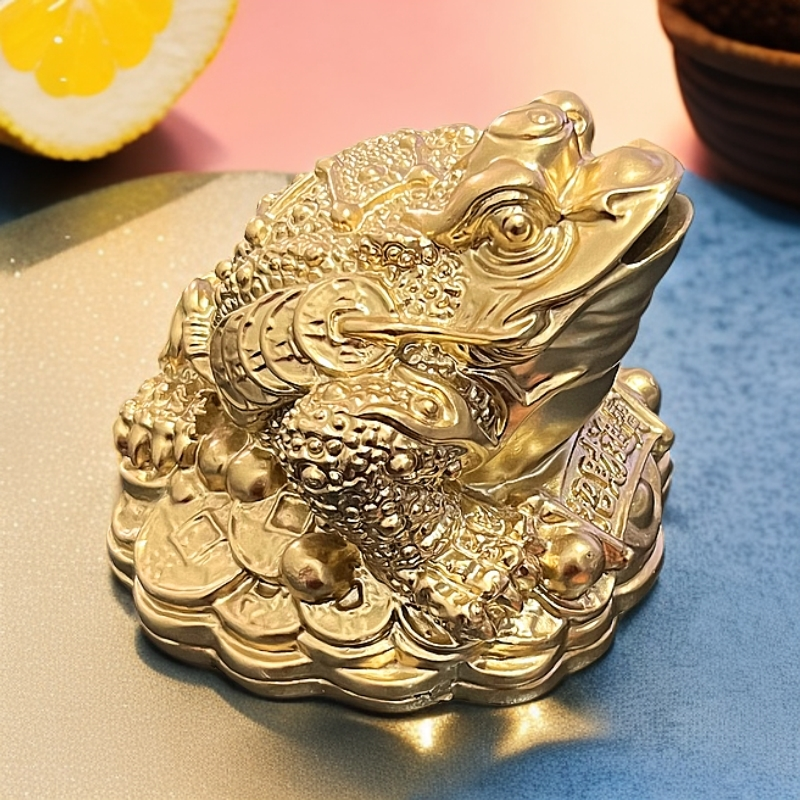 实心黄色金蟾摆件 创意大号蟾蜍摆设 三足金蟾大号小号摆件