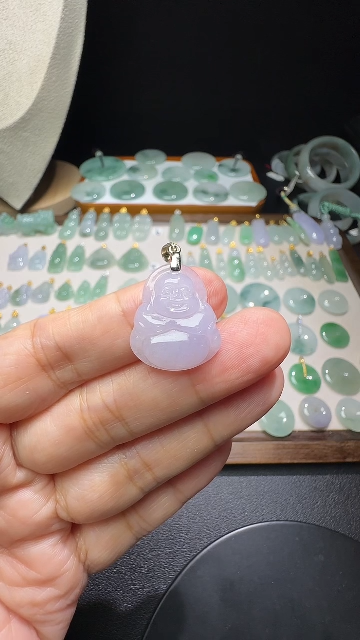 吊坠(不含链)银S925镶嵌翡翠小佛公