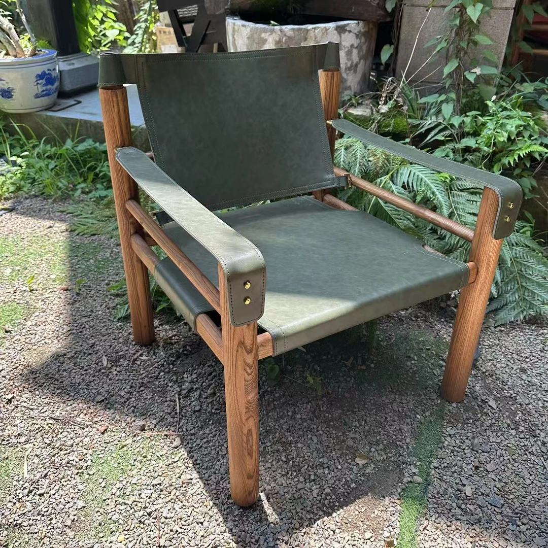 狩猎椅马鞍皮北欧复古沙发椅丹麦设计师款实木单人休闲椅家用客厅