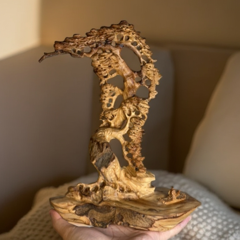 太行崖柏木手工雕刻松下悟道摆件工艺品摆件黑油骨料陈化老料天然