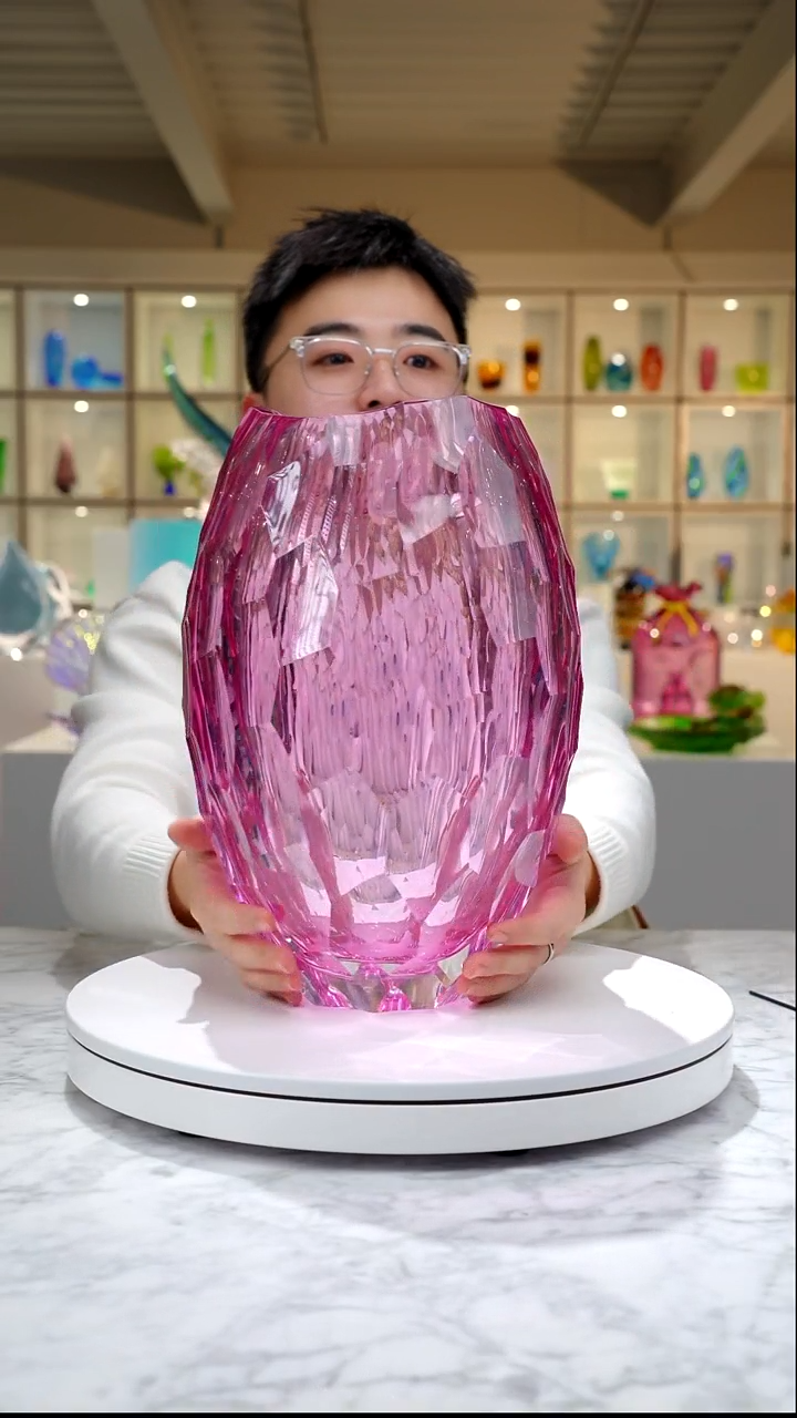 手工艺品琉璃金红色凹面不规则边缘花器