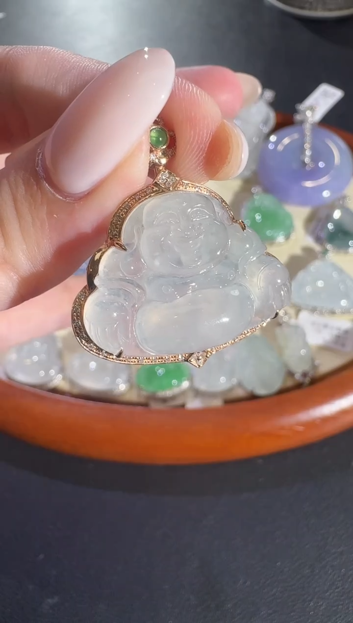 翡翠18K金镶嵌吊坠(不含链)【源头工厂】钻石镶嵌