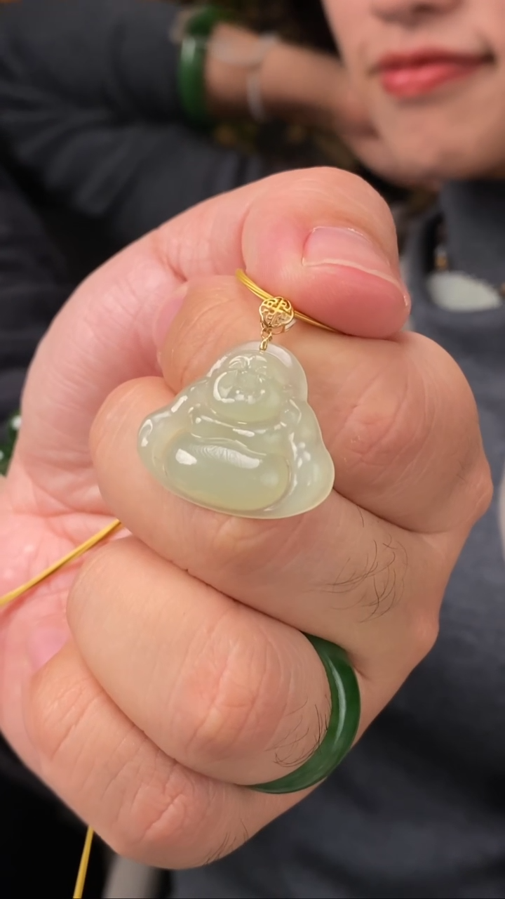 【闪购商品】和田玉吊坠18K金镶嵌【玉道侠侣】甜晴水佛公