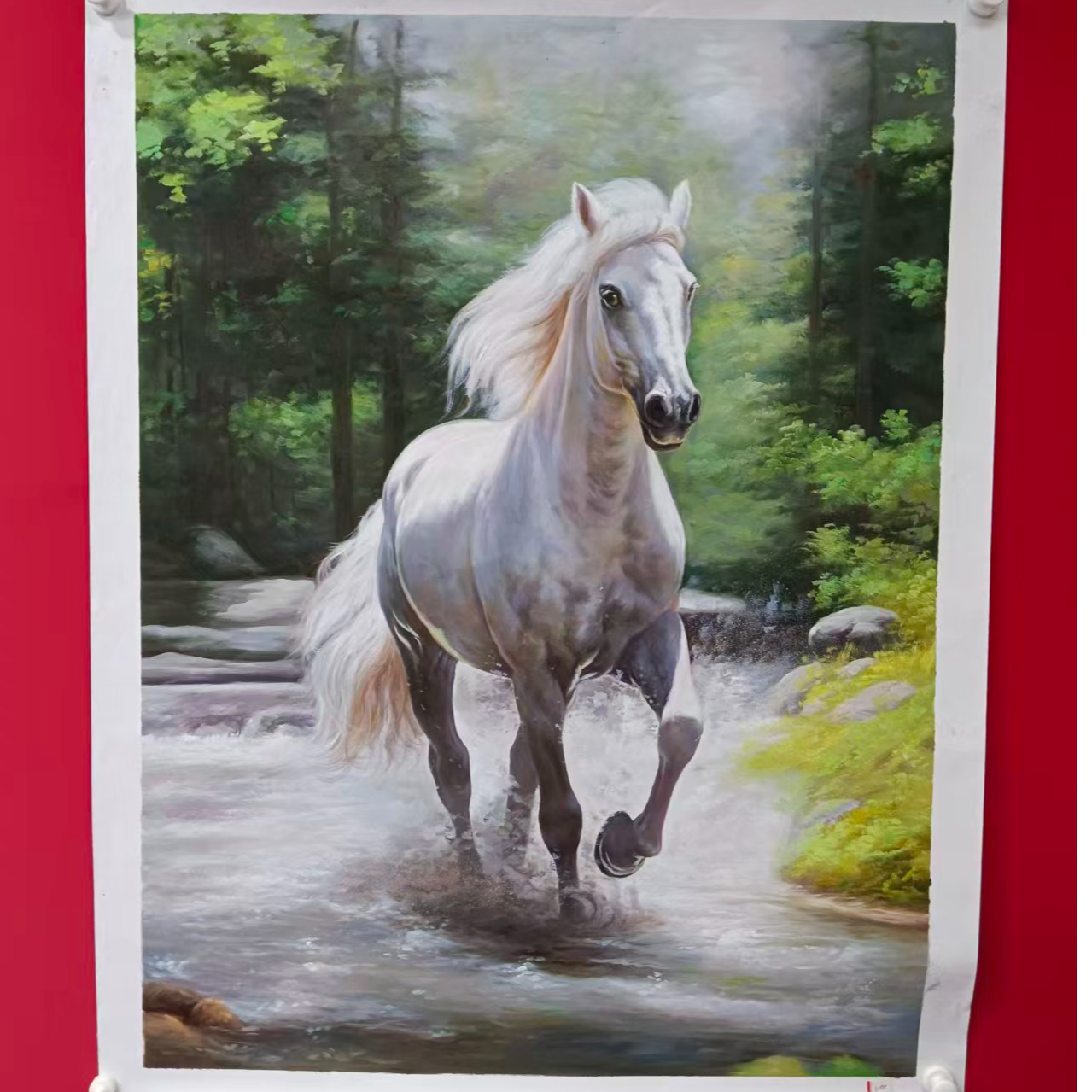 李新社手绘宣纸油画马120*90竖幅-油画