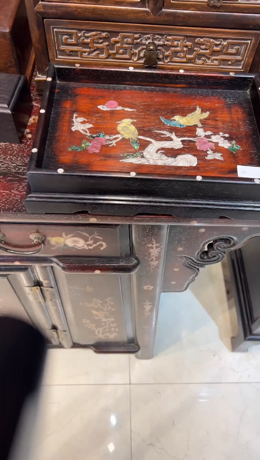 木木头款紫檀带底座镶嵌茶盘