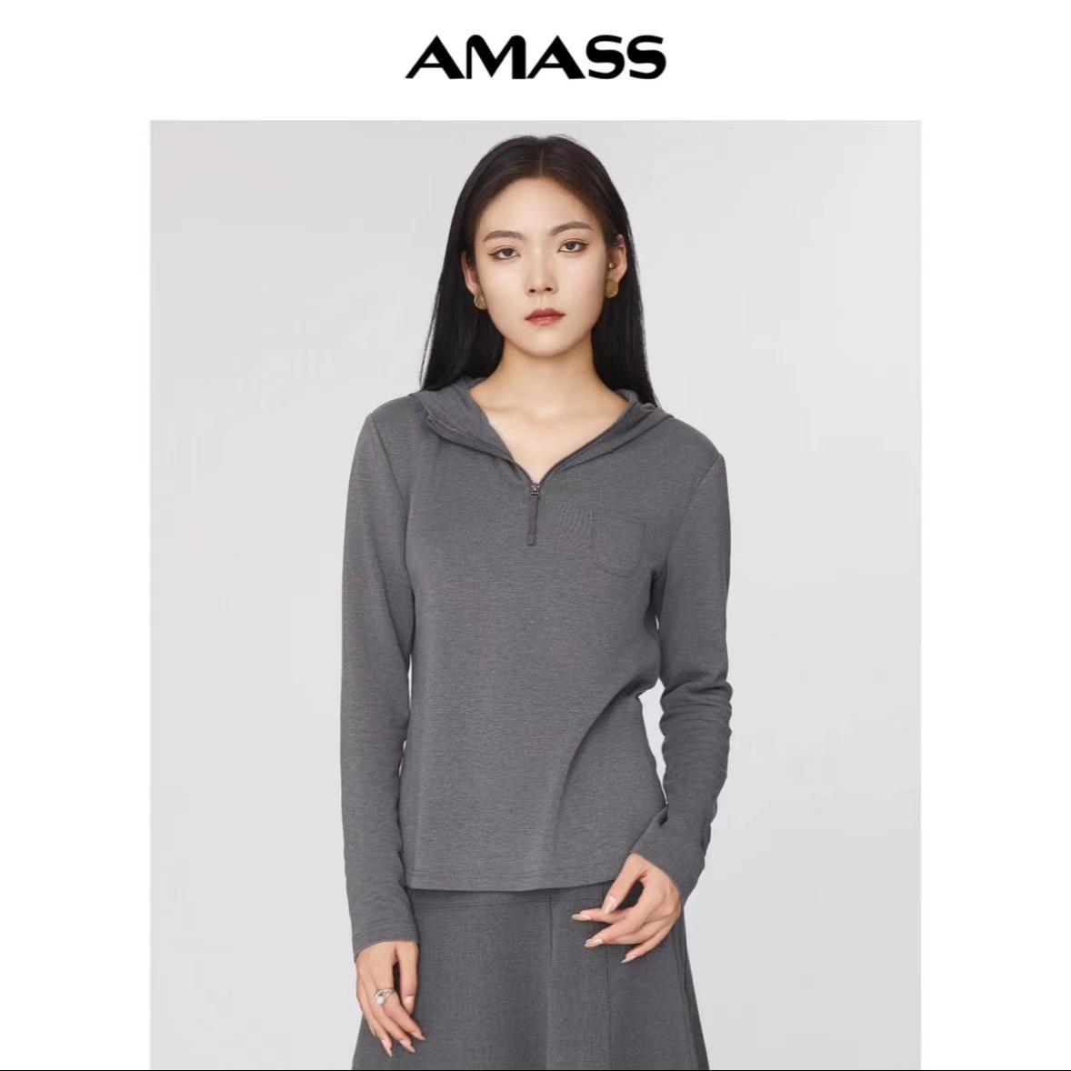 AMASS/阿玛施新款女装丘比特暗黑风休闲修身连帽长袖卫衣5300662