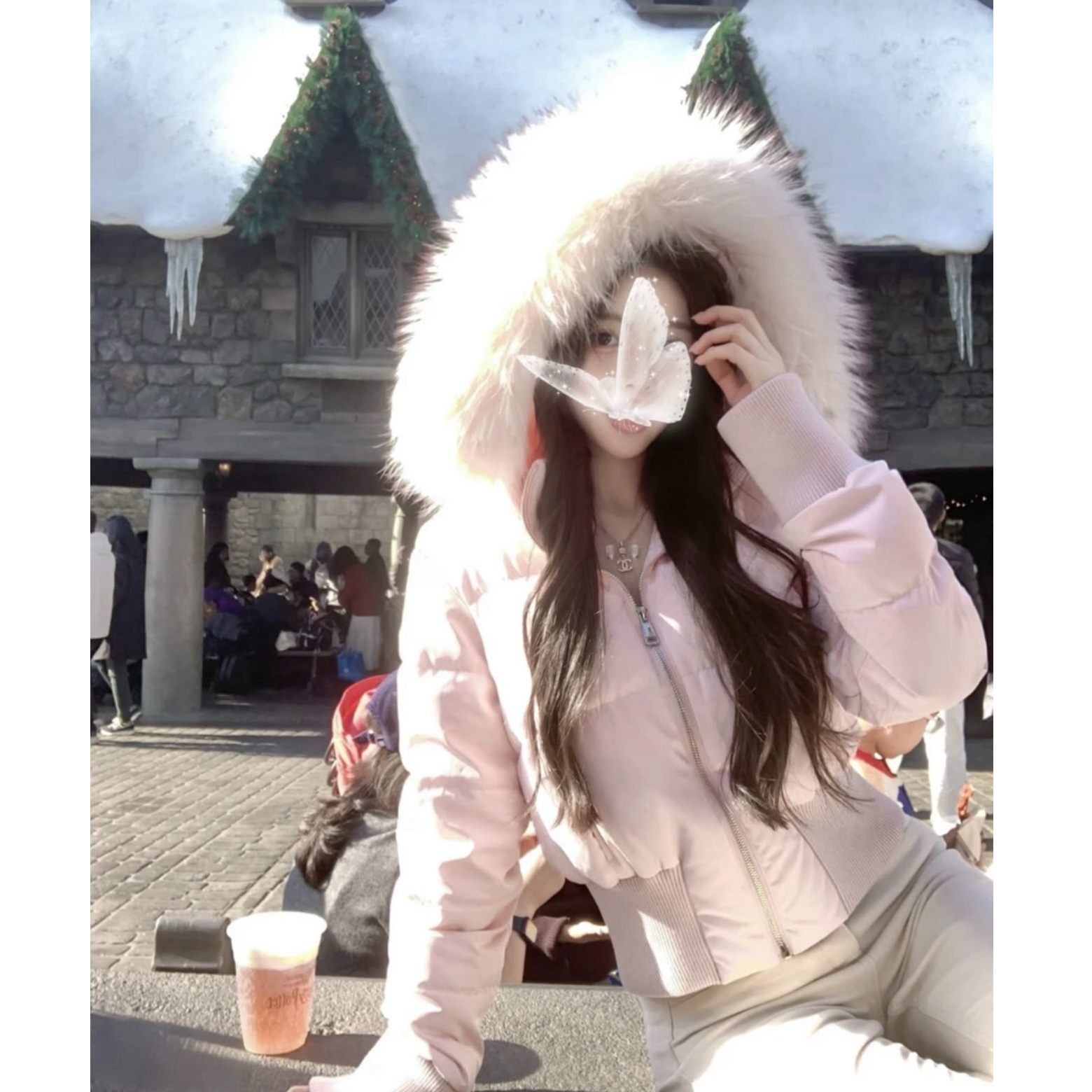 2025小海鸥短款收腰大毛领女棉服冬新款甜辣显瘦加厚棉衣外套潮