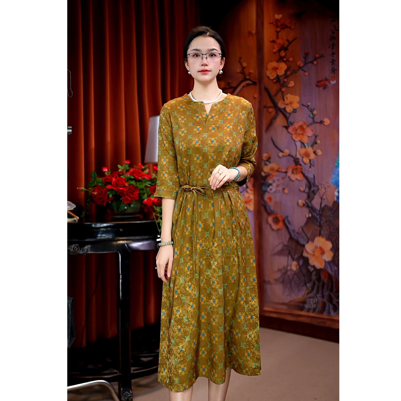 （浮光）提花长袖秋季扎染通勤套头连衣裙碎花民族风文艺女装