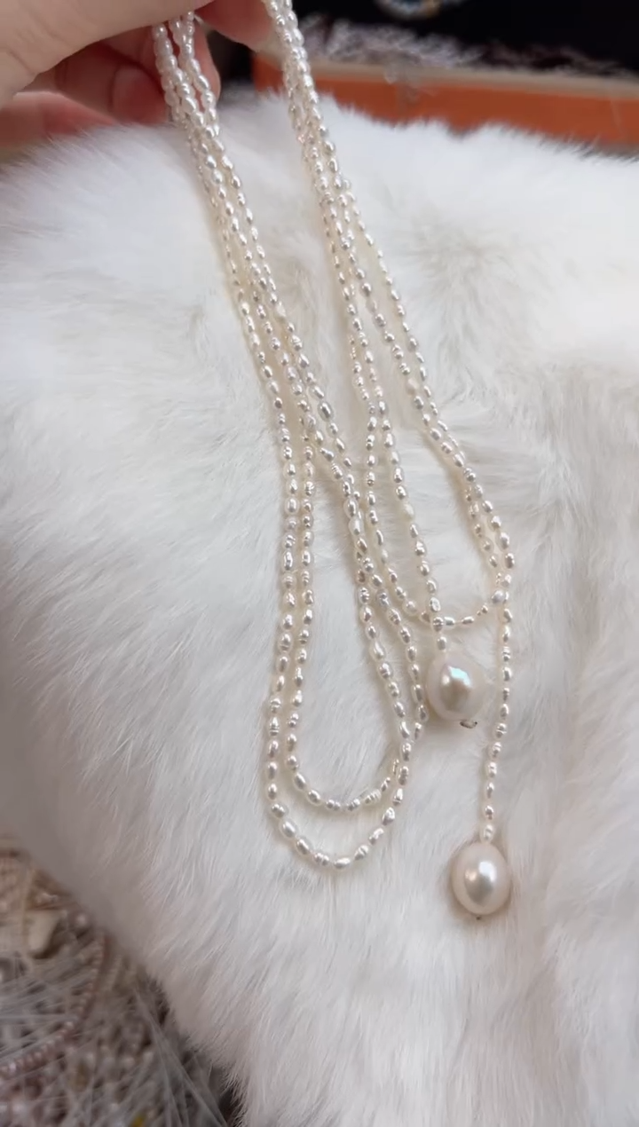 未镶嵌福利淡水珍珠无核*强光珍珠（超长毛衣链）