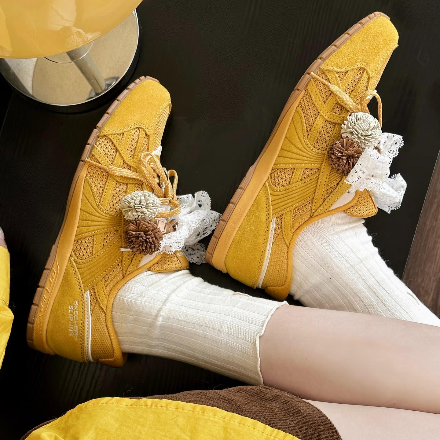 斯凯奇德训鞋2025秋新款女鞋阿甘鞋运动板鞋黄色赛车鞋104783/2
