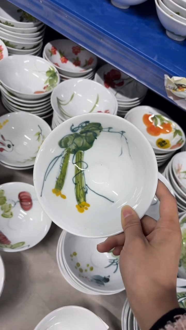 景德镇高温陶瓷食品级手绘釉中彩-斗笠碗