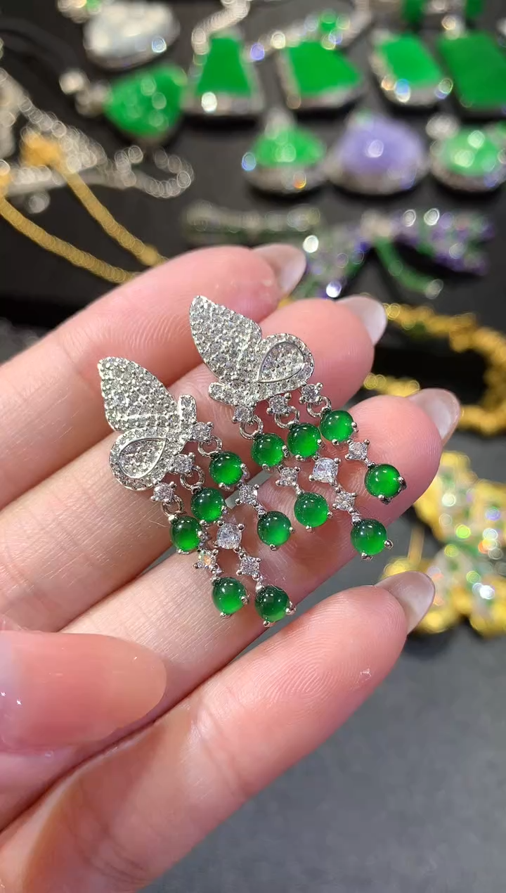 【闪购商品】翡翠耳饰银S925镶嵌243耳饰（多样性发货一件