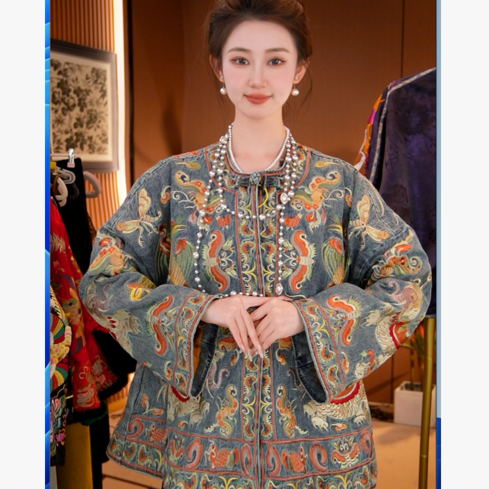 【金凤吉象】新中式刺绣国风气质女外套2025C1924越越-大女王仓