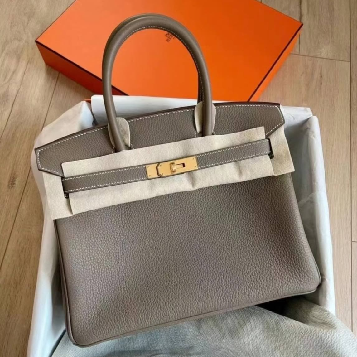 未使用 Hermes/爱马仕 小花6珊 Birkin 30 大象灰 Togo皮 Y刻金扣